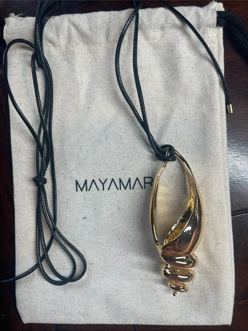 Gold Spiral Pendant Necklace on Black Cord